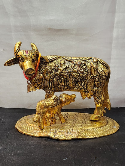 KAMDHENU COW WITH CALF  (METAL)